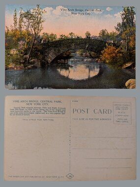 10/$25 Vintage 1910s Blank Vine Arch Bridge Central Park New York Postcard